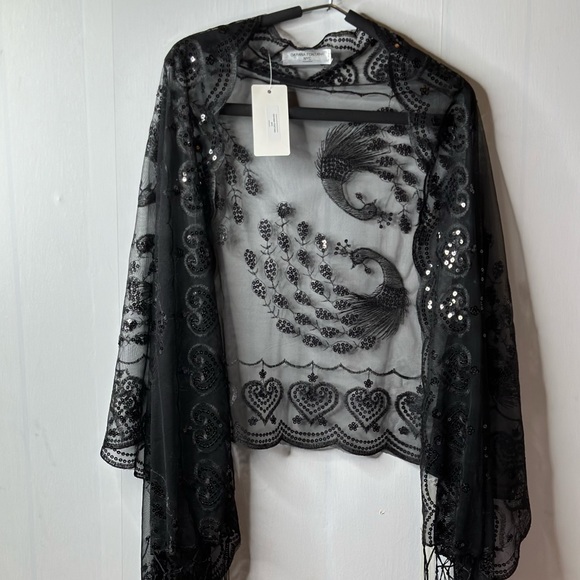 Peacocks Sequin Cape Evening Shawl Wrap - Picture 9 of 13